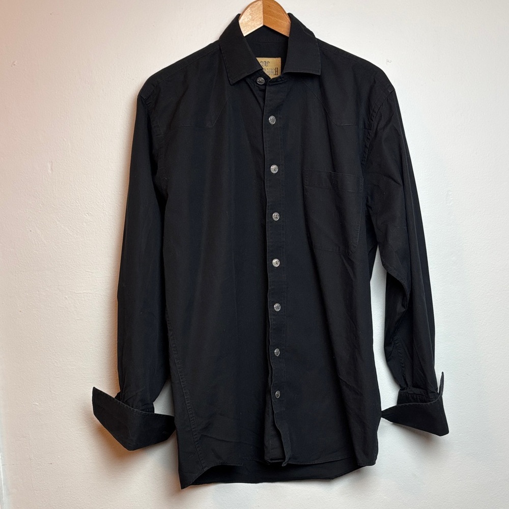 King Ranch Men’s Black Button-Up Shirt Medium Double Cuffs Long Sleeve‎ Western